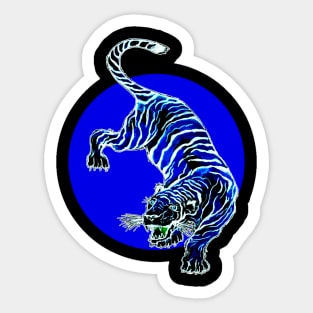 Blue and White Tiger Circle Sticker